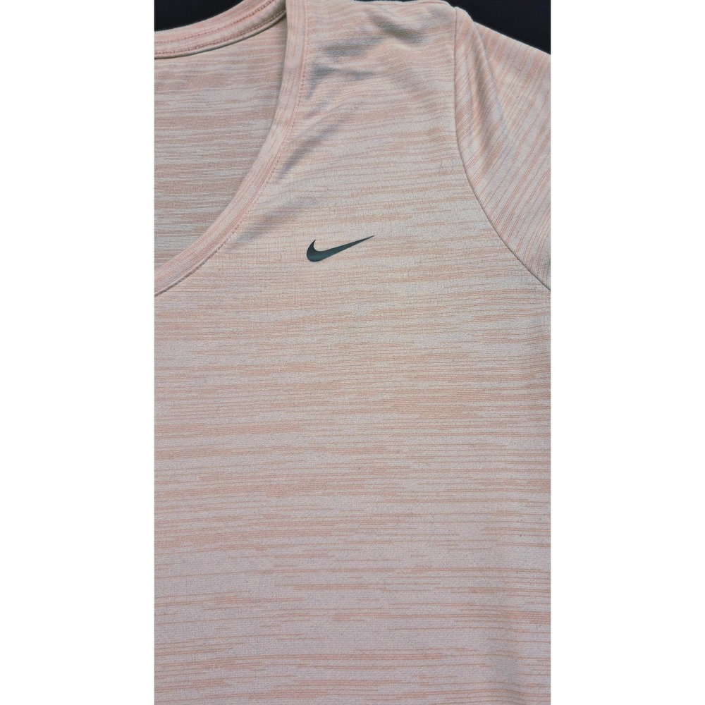 Nike women's heathered pink‎ workout athletic top v-neck black swoosh sz. XL - Picture 2 of 9